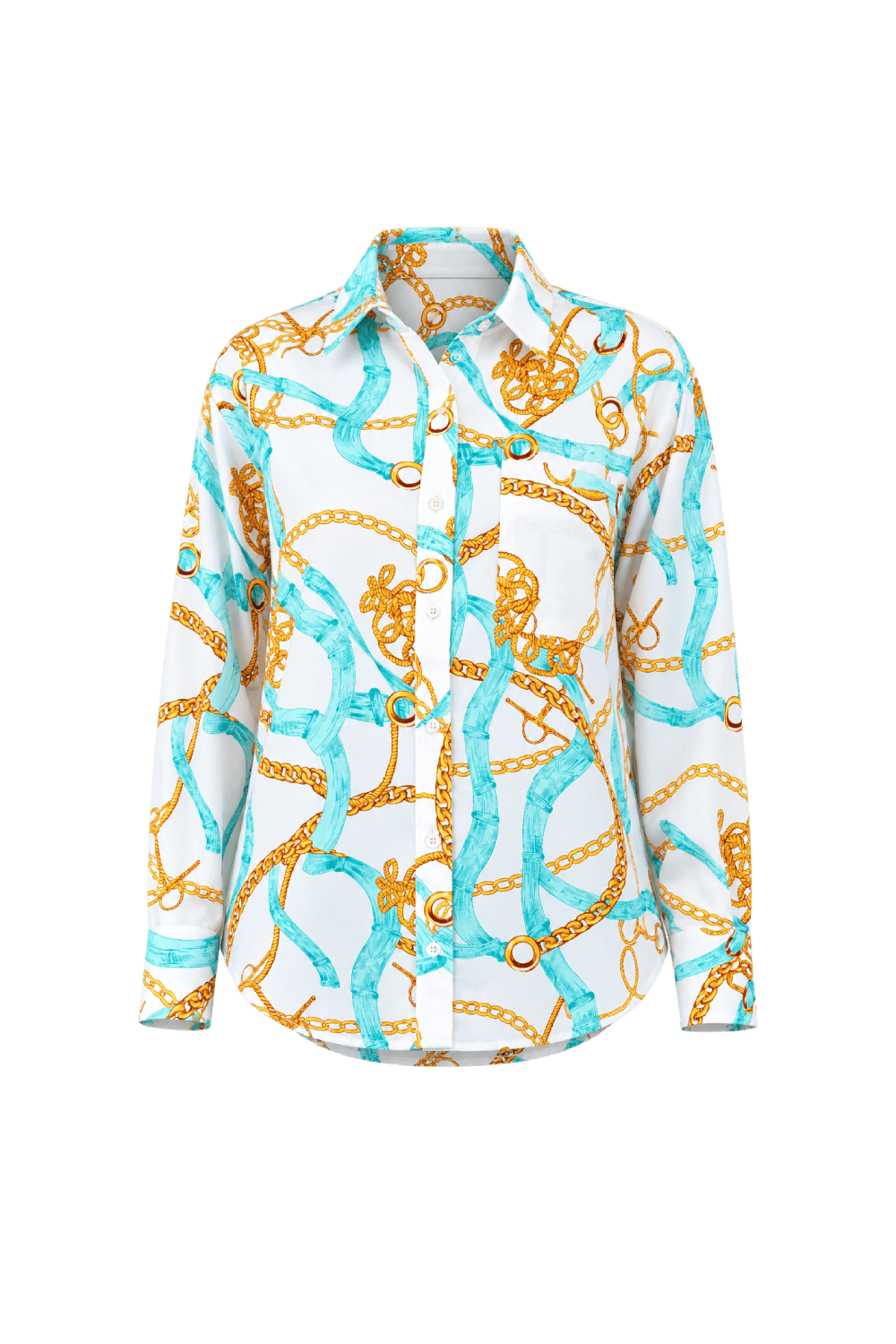 Engage Turquoise Gold Chain Print Shirt