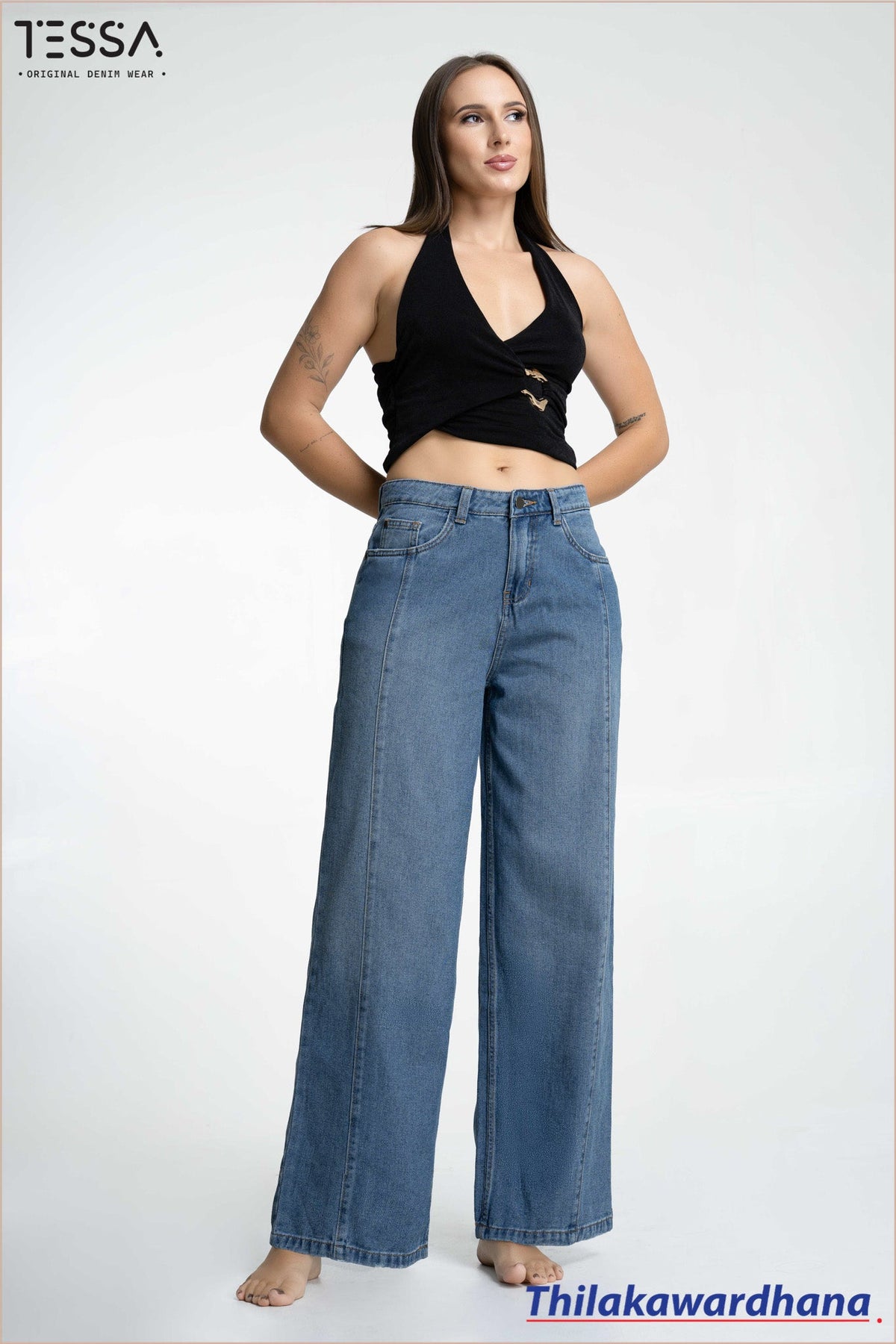TESSA Light Indigo Tool Detailed Wide Leg Denim