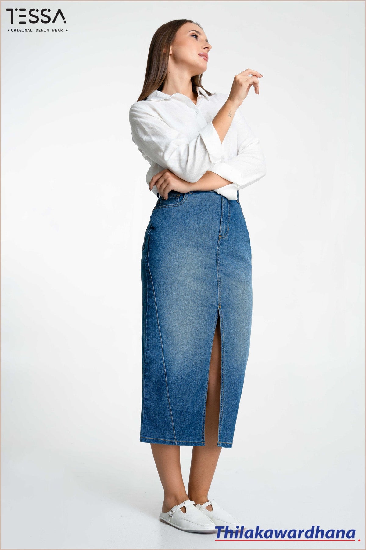 TESSA Luxe Slit Mid Washed Skirt