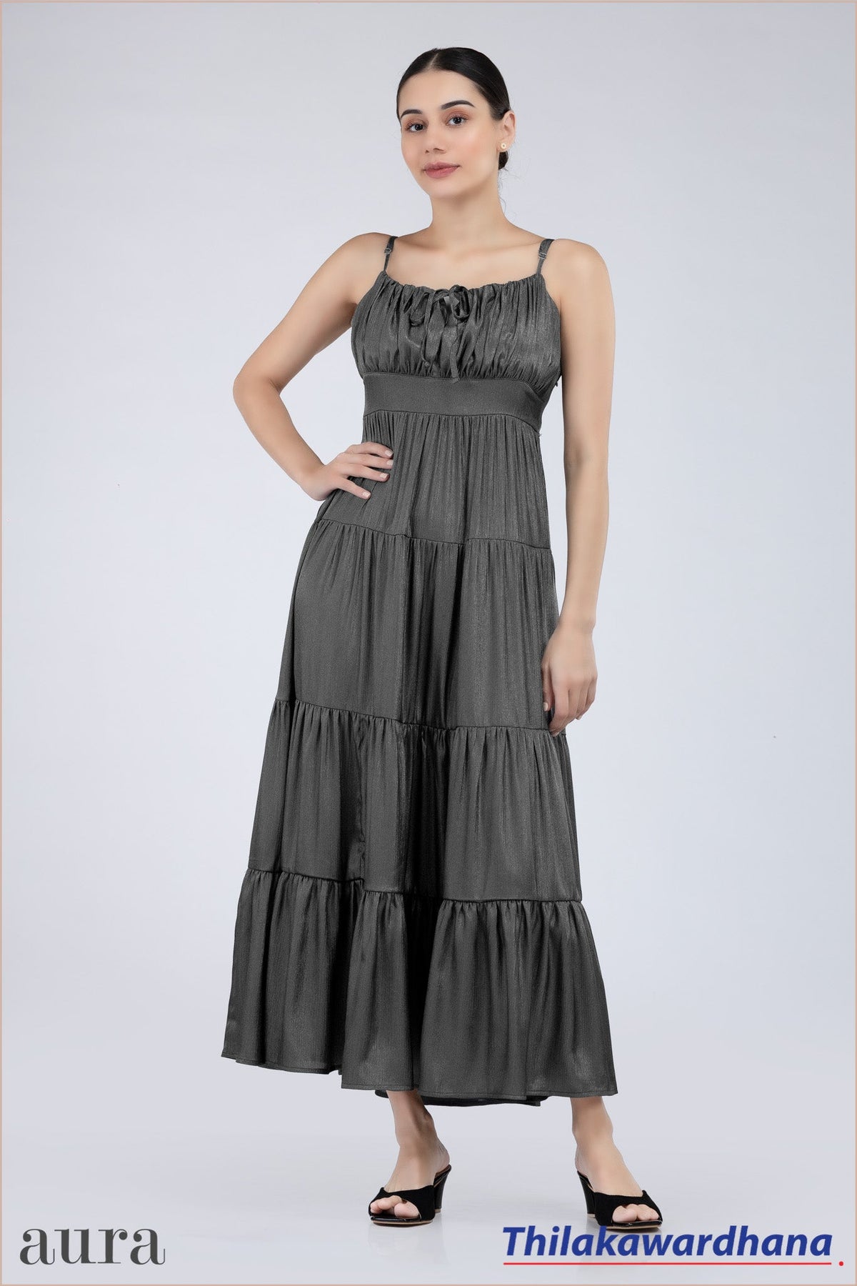 Aura Charcoal Grey Spaghetti Strap Maxi Dress